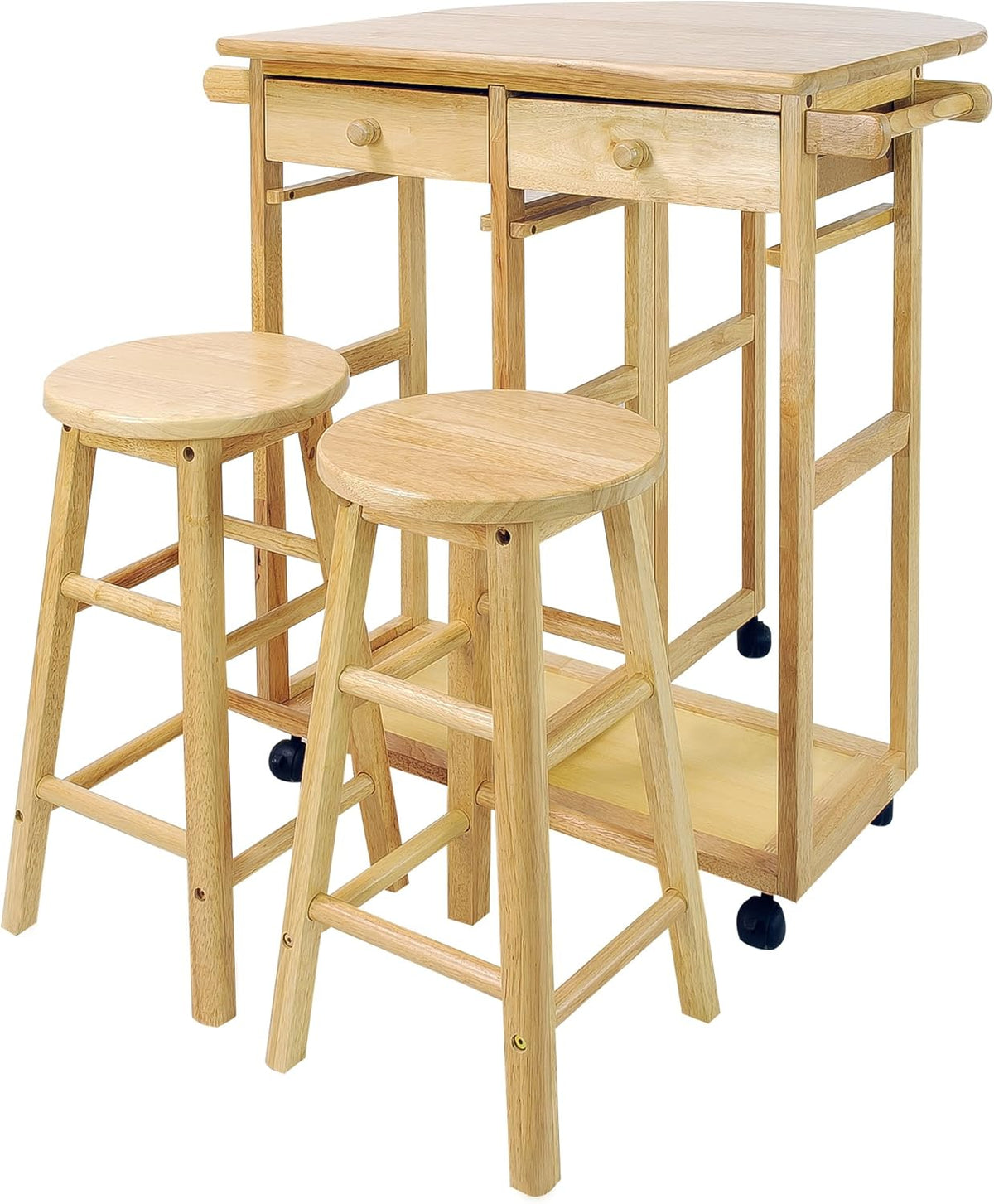 White Drop Leaf Breakfast Cart with 2 Stools H9895