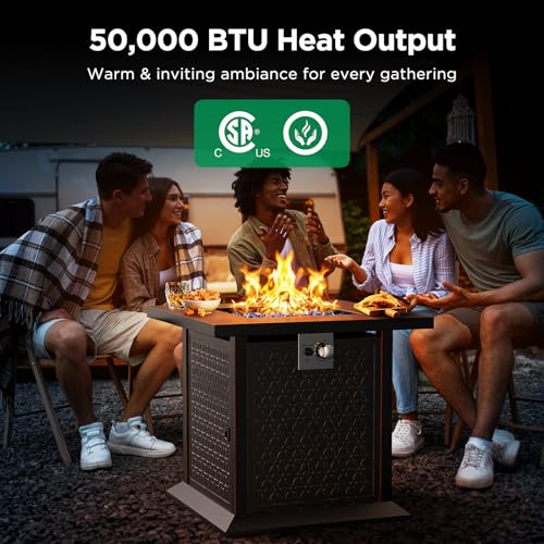 42 Inch 60,000 BTU Propane Gas Fire Pit Table with Steel Lid and Lava Rock O64892