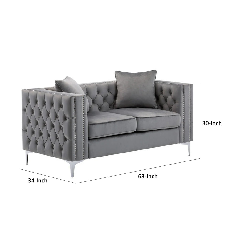 Gray Velvet Chesterfield Loveseat L9770