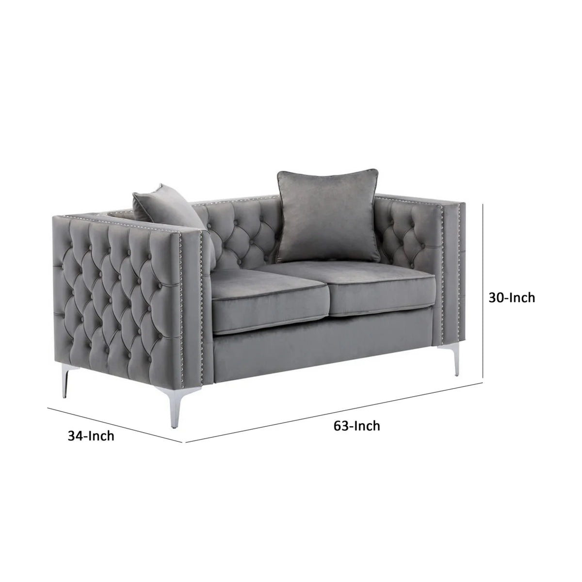 Gray Velvet Chesterfield Loveseat L9770