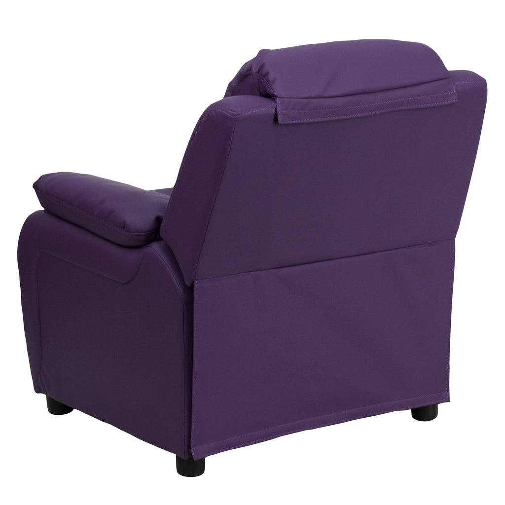 Purple Vinyl Kids Recliner with Storage Arms E381