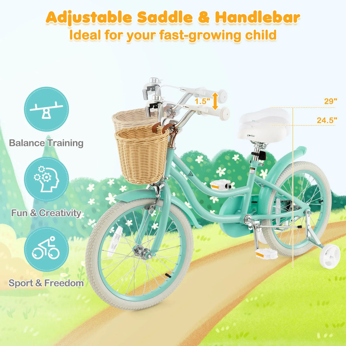 Green Kid's Bike with Training Wheels F382