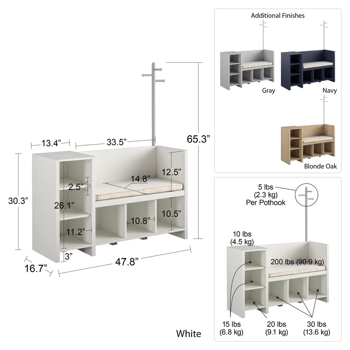 Blonde Oak Storage Bench and Coat Rack V762