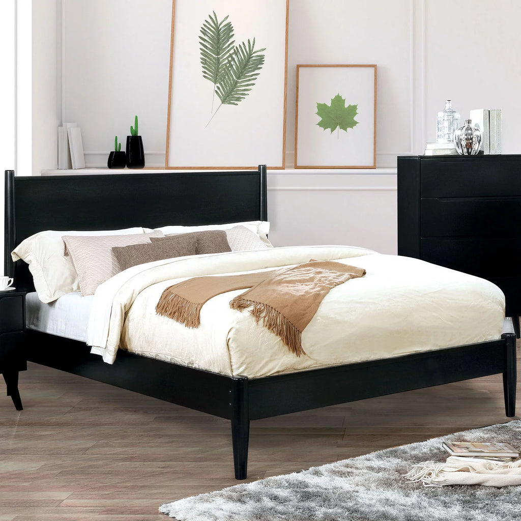 Black California King Size Solid Wood Platform Bed N1981