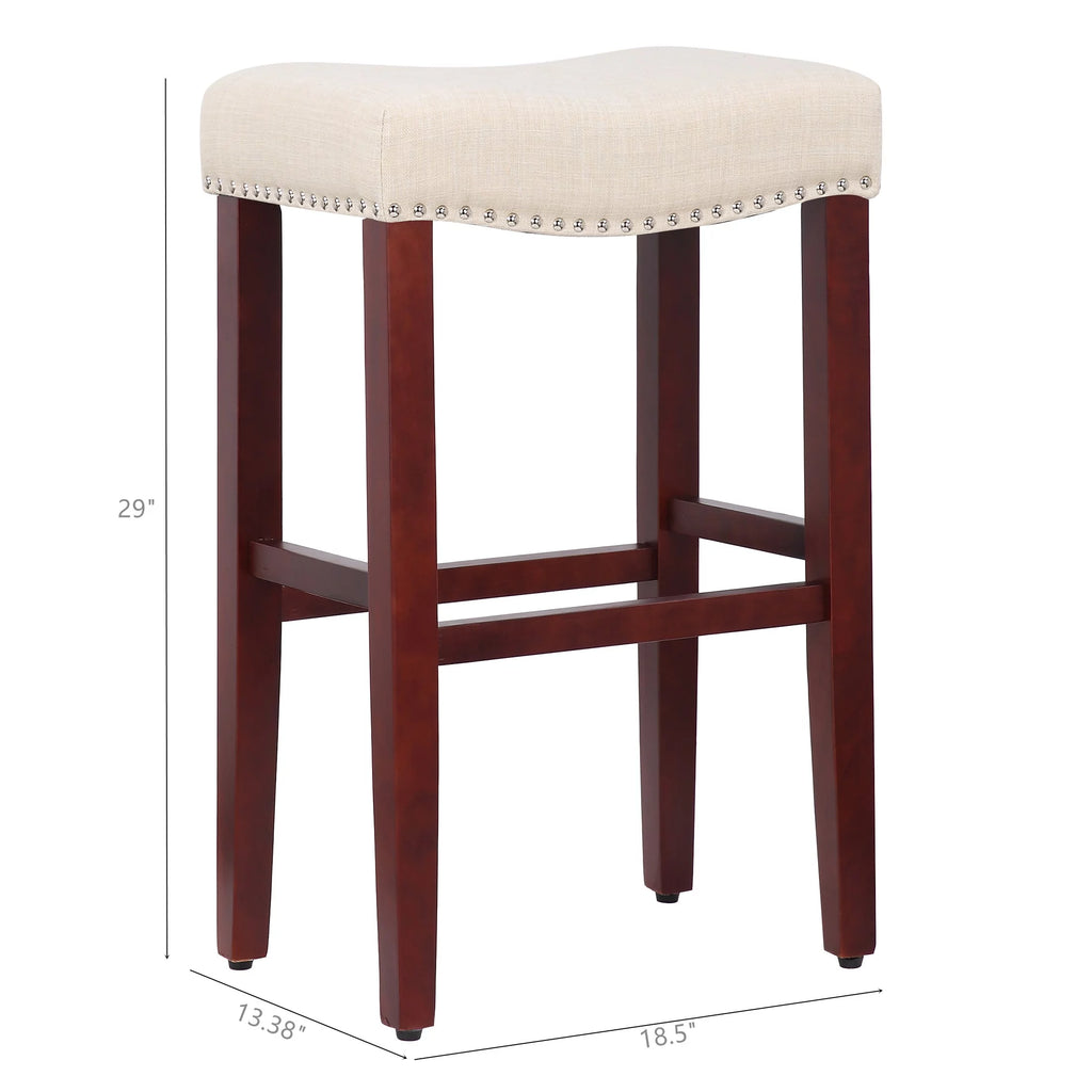 29 Inch Beige Upholstered Wood Bar Stools Z2893