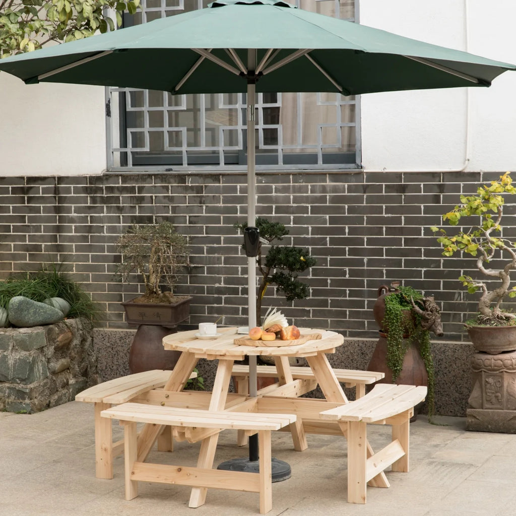 Wooden Round Picnic Table with Bench Z617309
