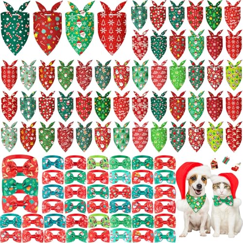 100 Pcs Christmas Dog Bandanas and Collar Bow Ties Set A2338
