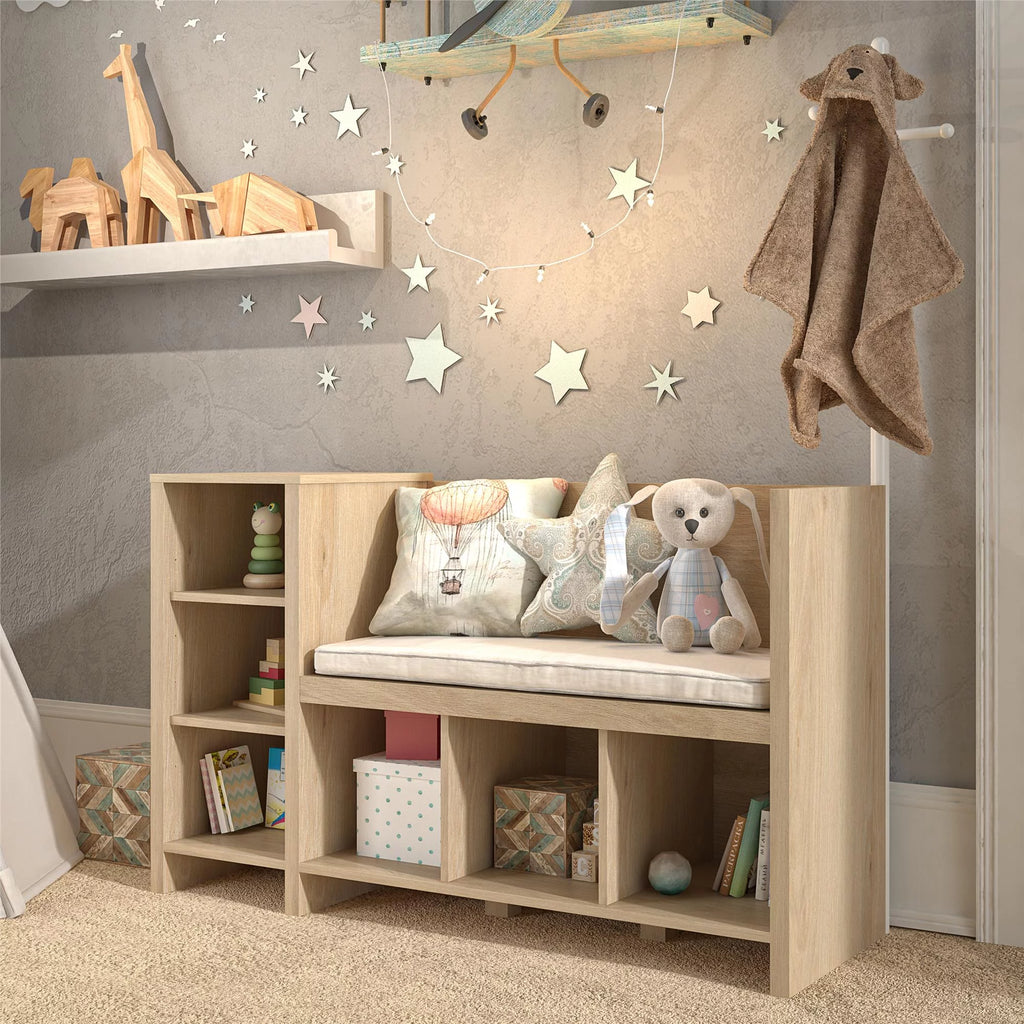 Blonde Oak Storage Bench and Coat Rack V762