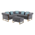 Gray Velvet 5-Seater Sectional Sofa with Storage Ottoman F467