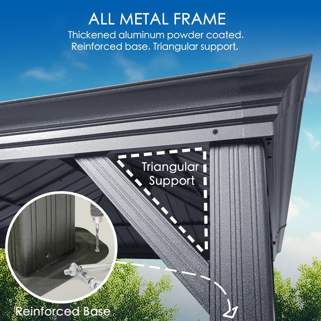 Hardtop Aluminum Gazebo with Mosquito Net and Privacy Sidewalls T622278