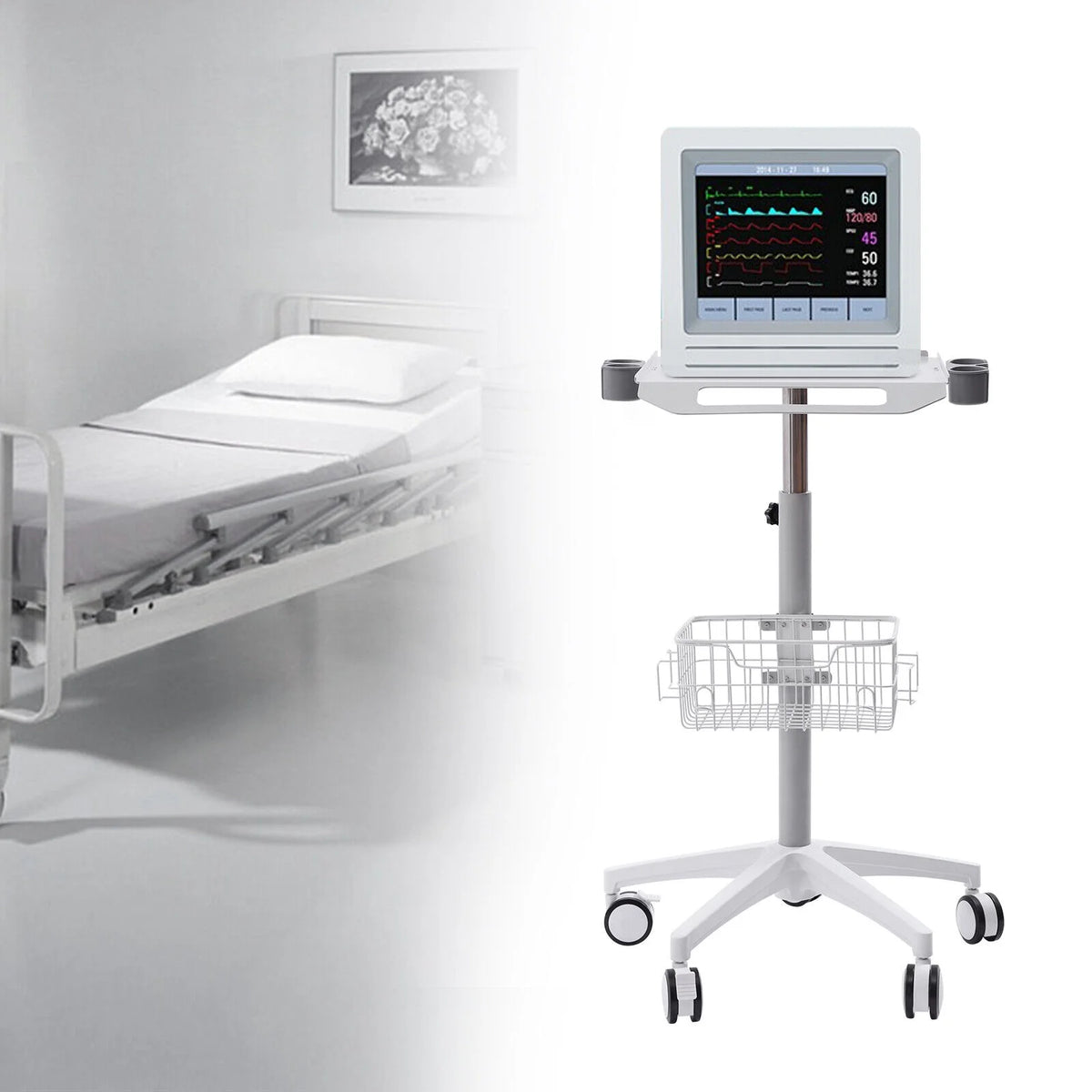 Medical Mobile Trolley Cart with Wheels & Basket Y537