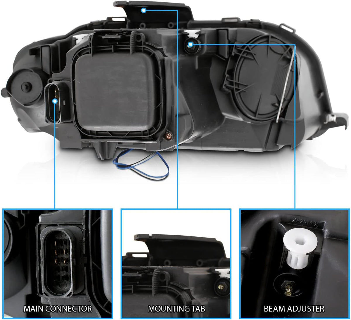 Black R8 LED Style Projector Headlights for Audi A3 L7982
