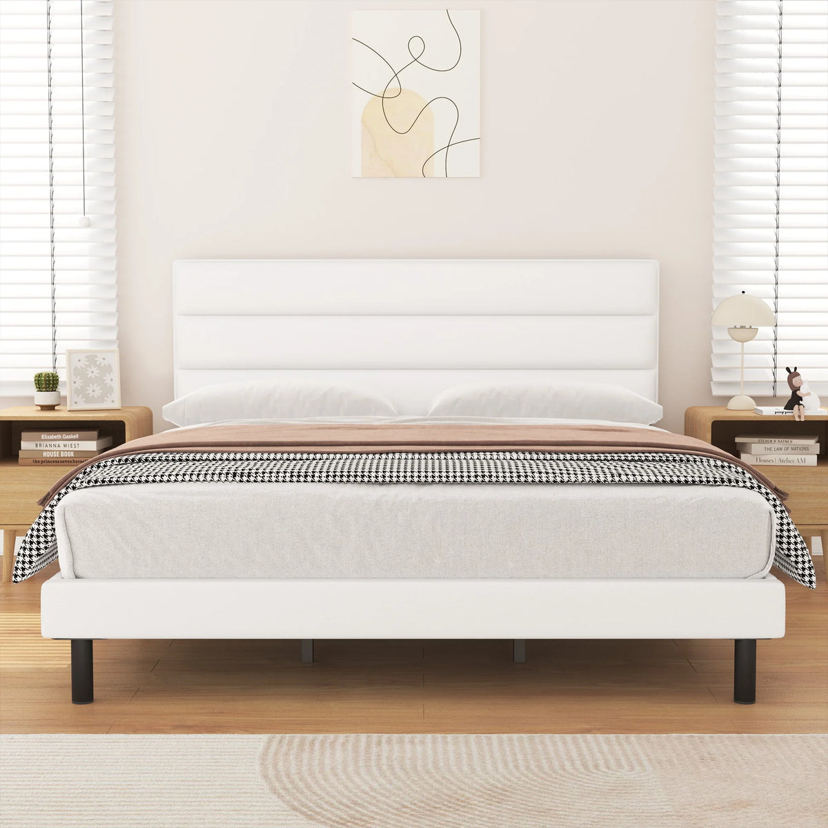 Queen Size Wingback Fabric Upholstered Bed Frame U81451