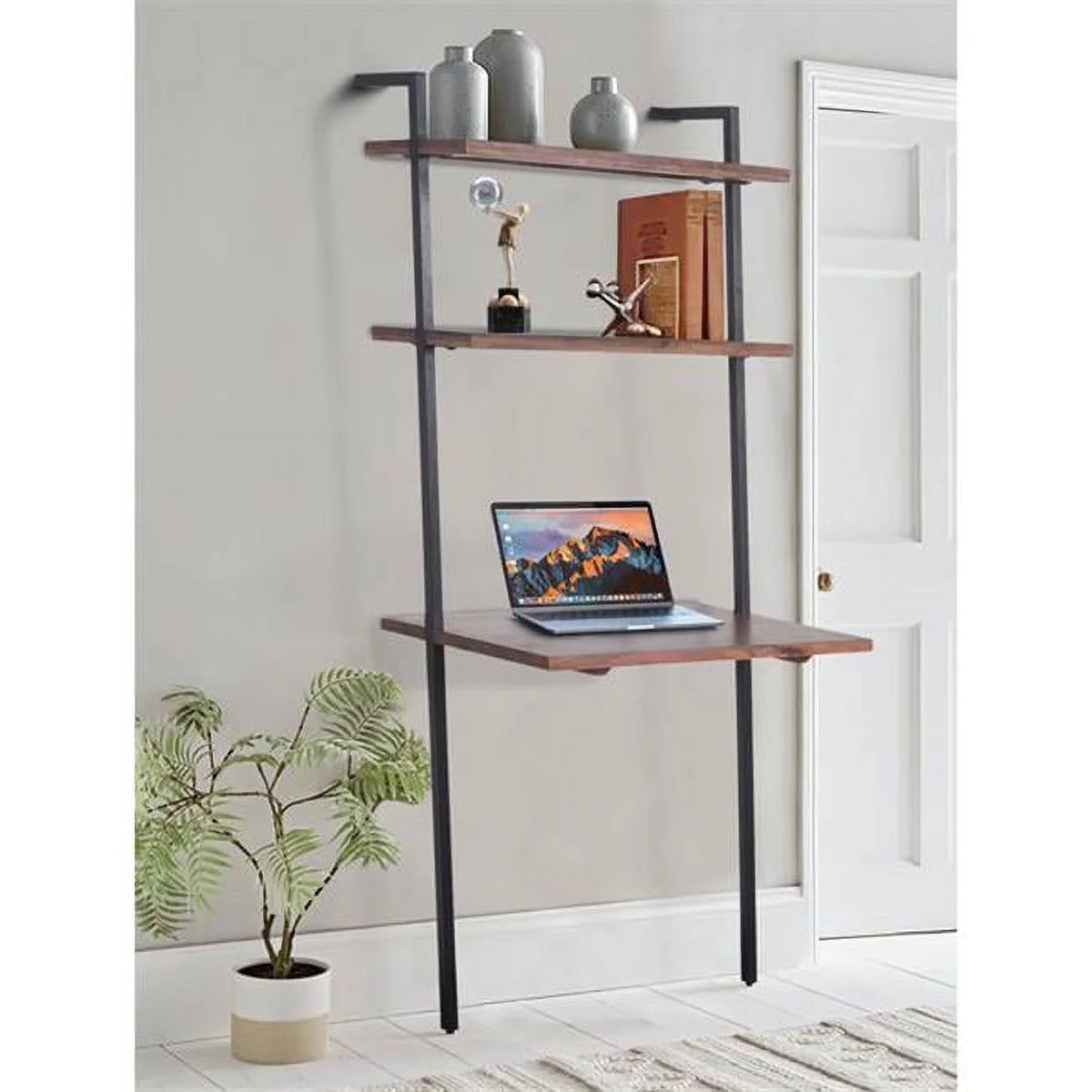 3-Tier Mango Wood Ladder Wall Shelf Z488