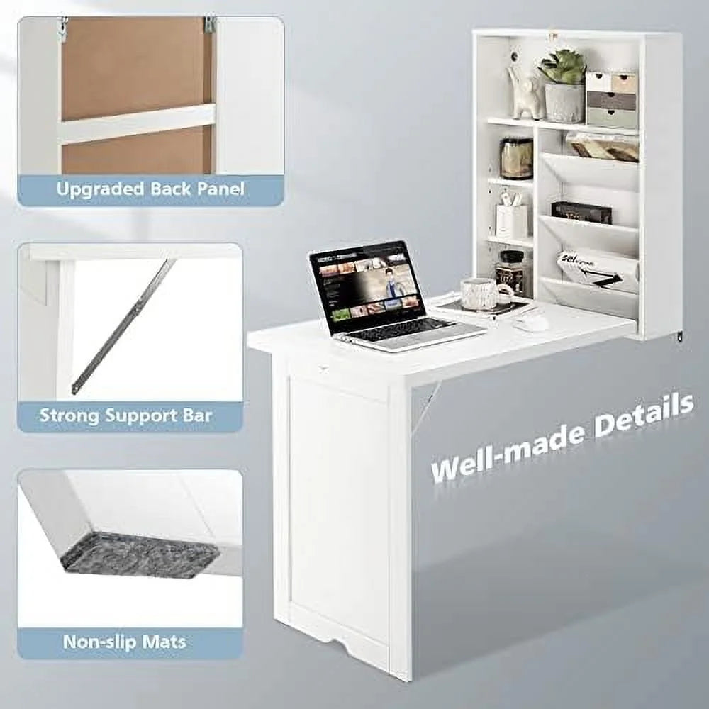 Wall Mounted Folding Desk with Adjustable Shelves T723