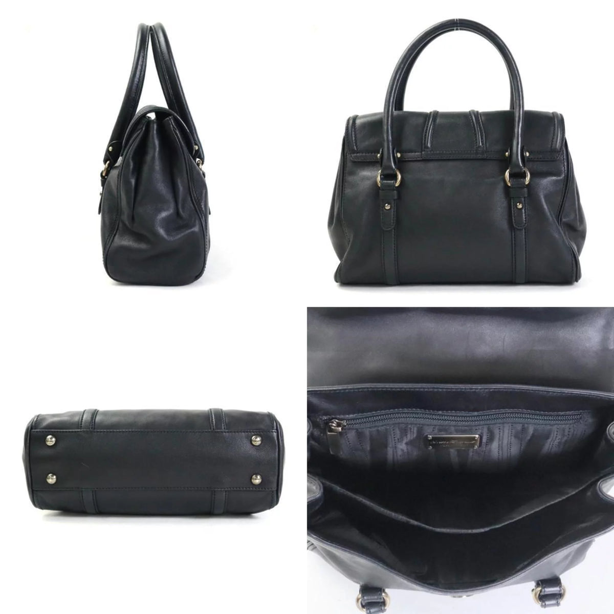 Pre-Owned Black Leather Handbag X763