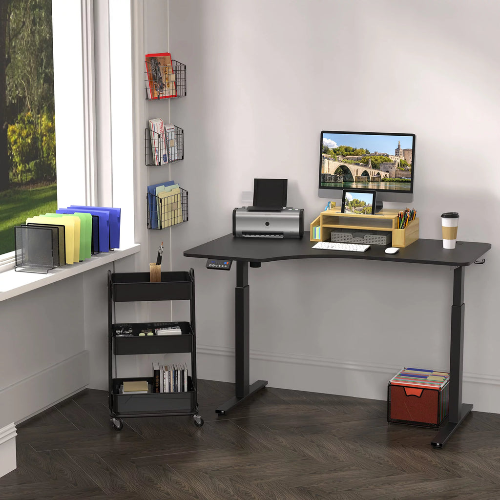 55-Inch L-Shaped Electric Height Adjustable Standing Desk, Black O887