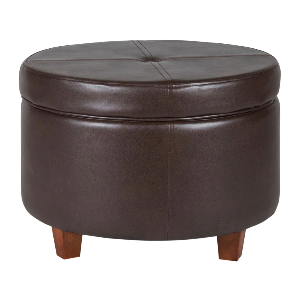 Chocolate Faux Leather Round Storage Ottoman D56559