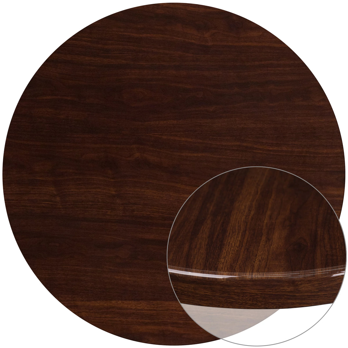 48" Round High-Gloss Walnut Resin Table Top with 2" Thick Drop-Lip M2541