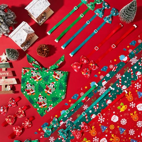 100 Pcs Christmas Dog Bandanas and Collar Bow Ties Set A2338