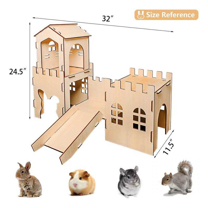 Large Wooden Rabbit Hideaway Tunnel and Bed Small Animal Hut O6729