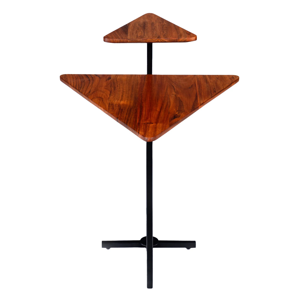 21 Inch Triangular Acacia Wood 2 Tier End Table Y9279
