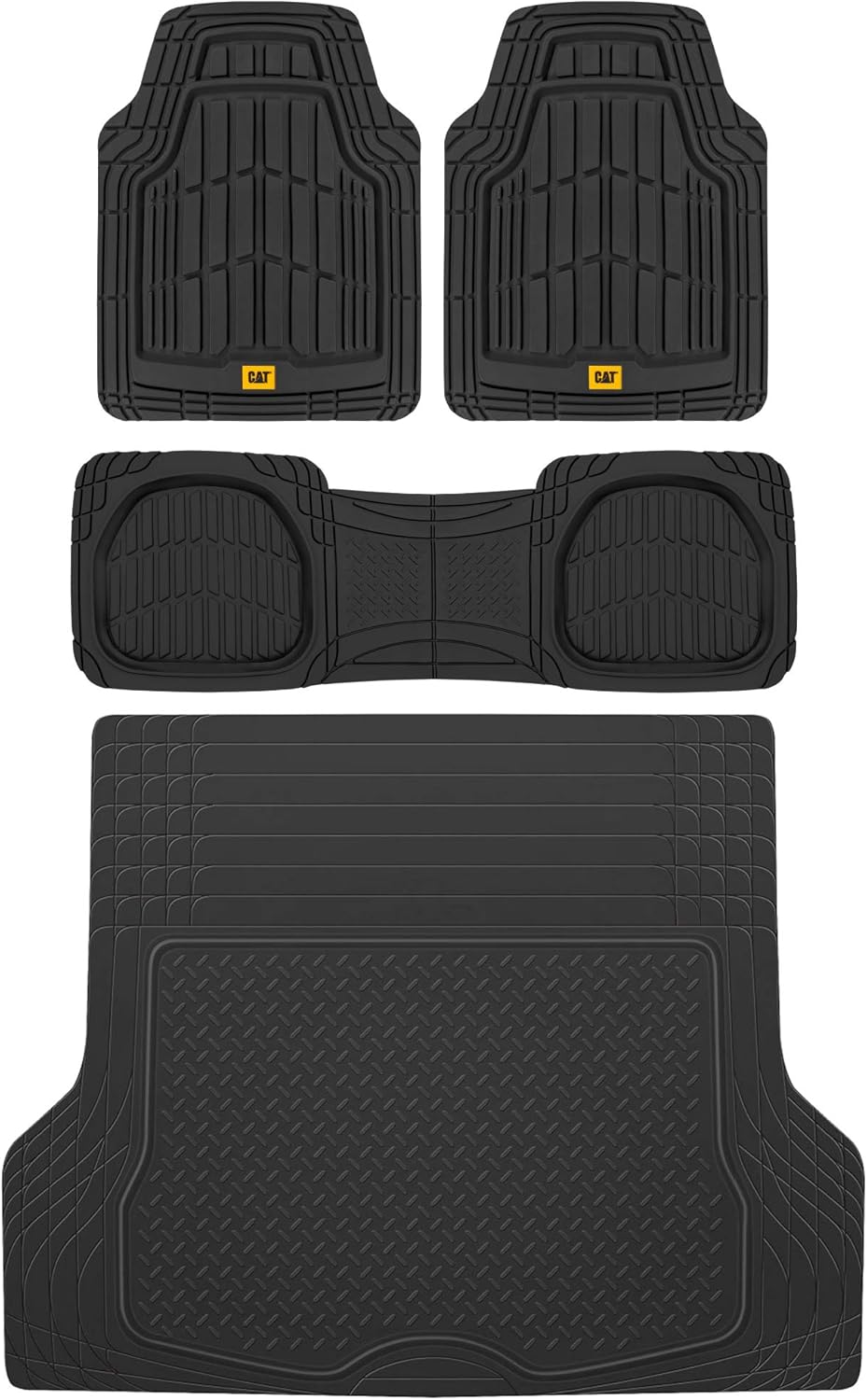 3-Piece Deep Dish Rubber Car Floor Mats with Trunk Cargo Liner Y128