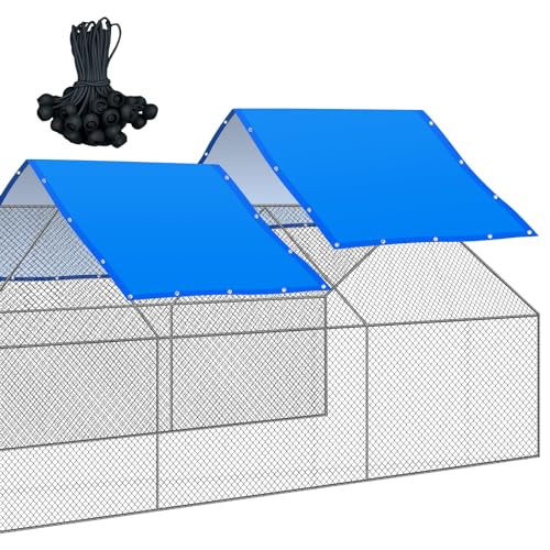 Waterproof 11.5 x 6.6 ft Chicken Coop Cover with 50 Pcs Ball Bungees Cords O5279