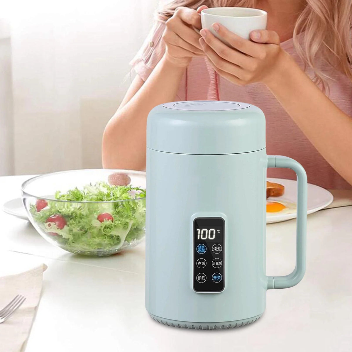 Green Electric Cooker Soup Steamer Slow Cooking Pot I62938