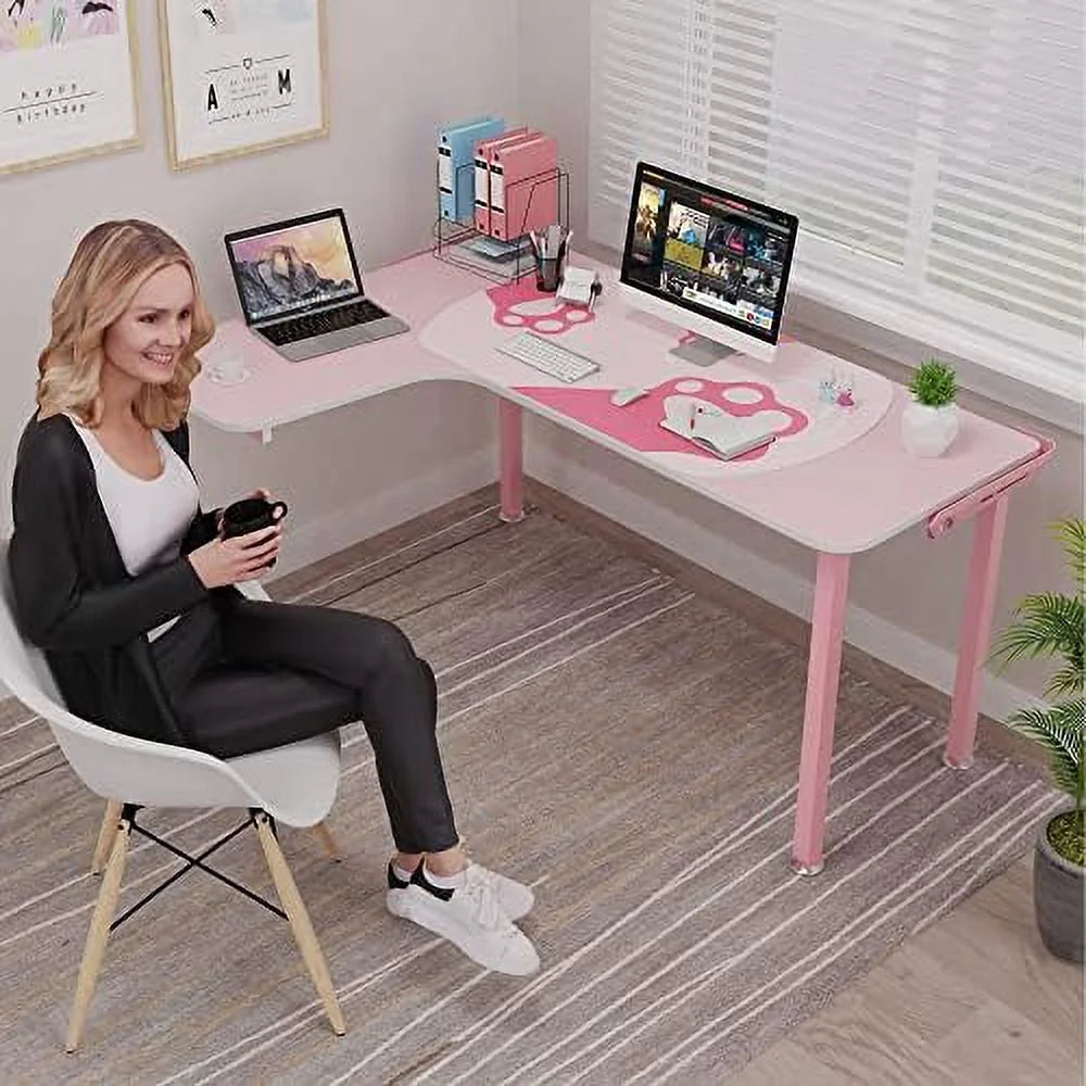 61 Inch L Shaped Pink Gaming Desk with Mousepad P960