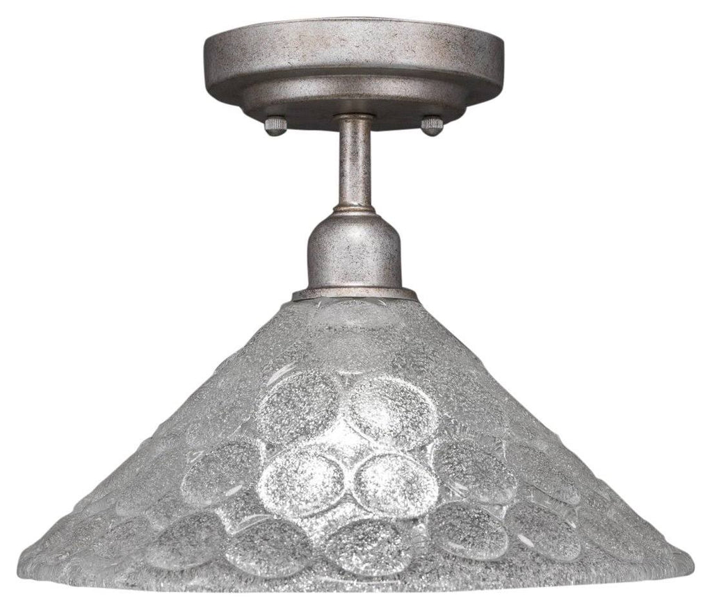 Vintage 12 inch One Light Semi-Flush Mount Aged Silver Finish with Italian Bubble Glass D386