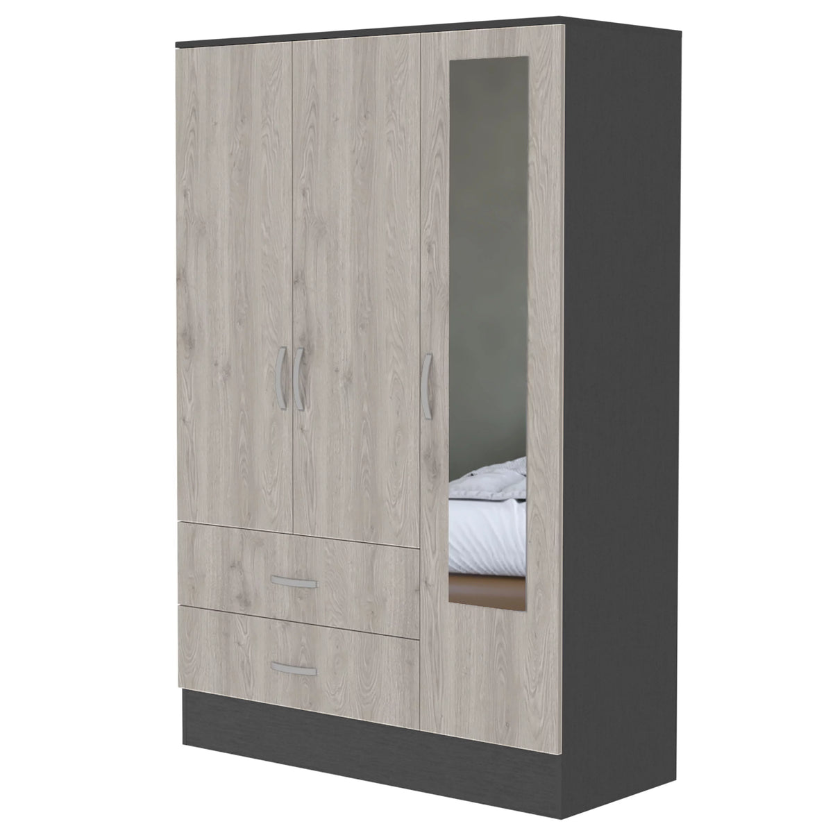 2-Drawer Small Armoire with Mirror Door Black Wengue and Light Gray Q683