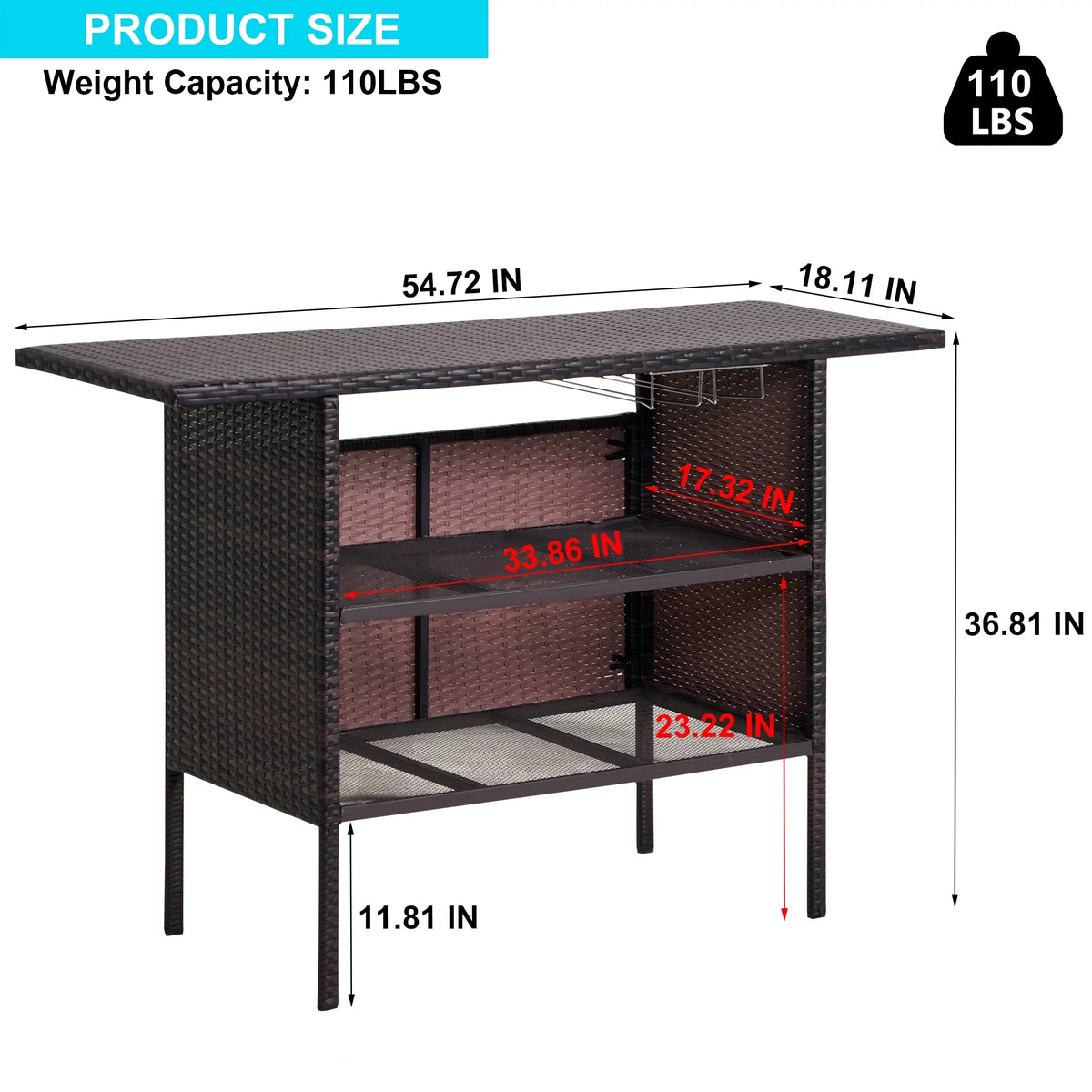 Outdoor Wicker Bar with 2 Storage Shelves V13111
