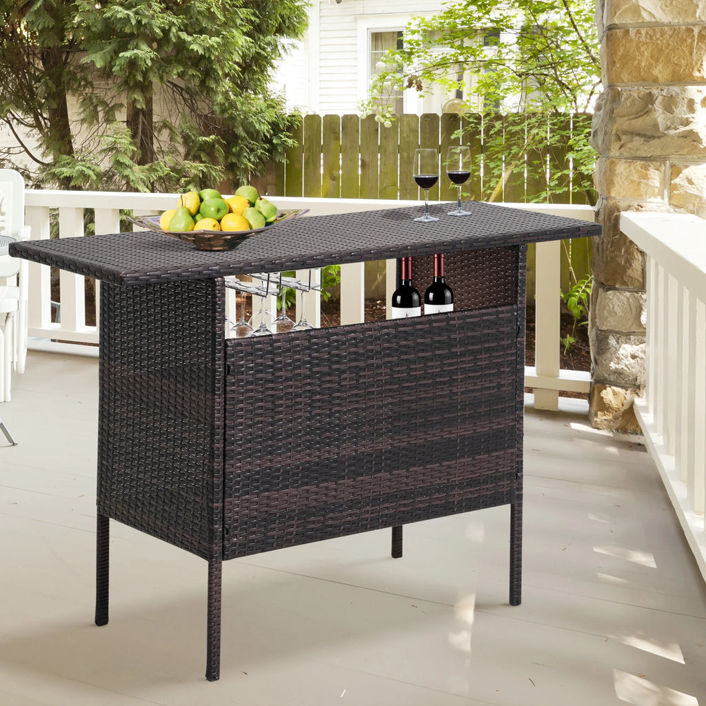 Outdoor Wicker Bar with 2 Storage Shelves V13111