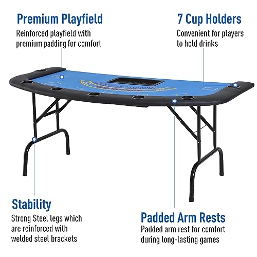 Foldable Poker Table for 7 Players with Chip & Cup Holder N35596